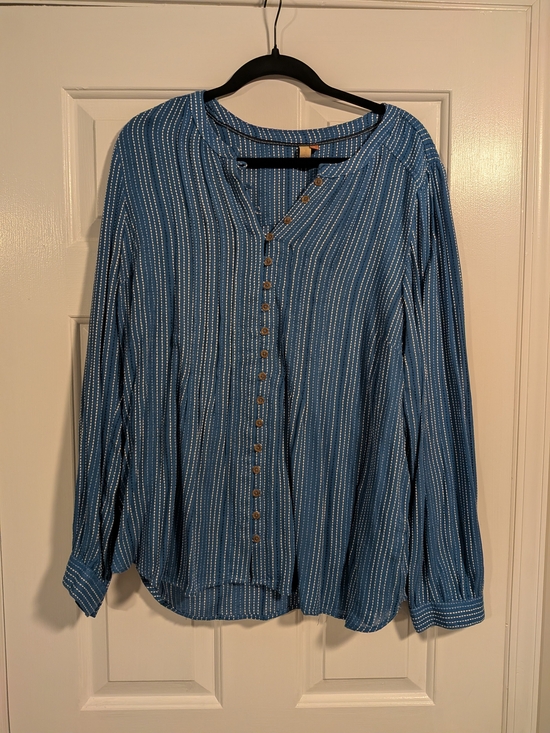 Pilcro Tops - Anthropologie Pilcro Embroidered Blue Button-Down Shirt